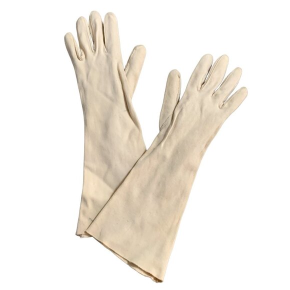 VTG Kerrybrooke Sears Sz 7-1/2 Ladies Long Cotton Gloves Off-White/Beige #92Q - Picture 1 of 7